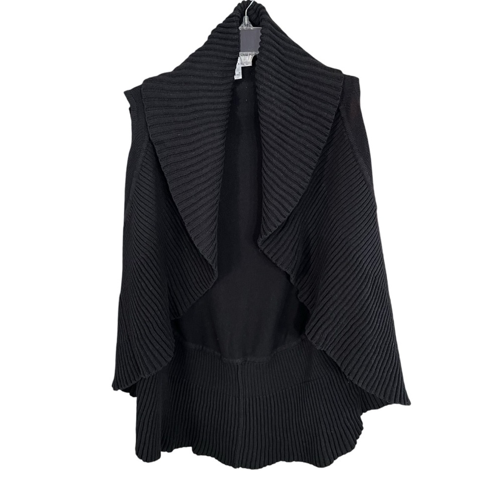 Bryn Walker Sleeveless Open Front Cardigan Sweater Black Knit Shrug Topper Large